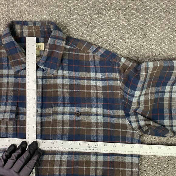 LL Bean Chamois Cloth Shirt Mens Large Brown Blue Gray Red Plaid Mix Button Down - Picture 6 of 8